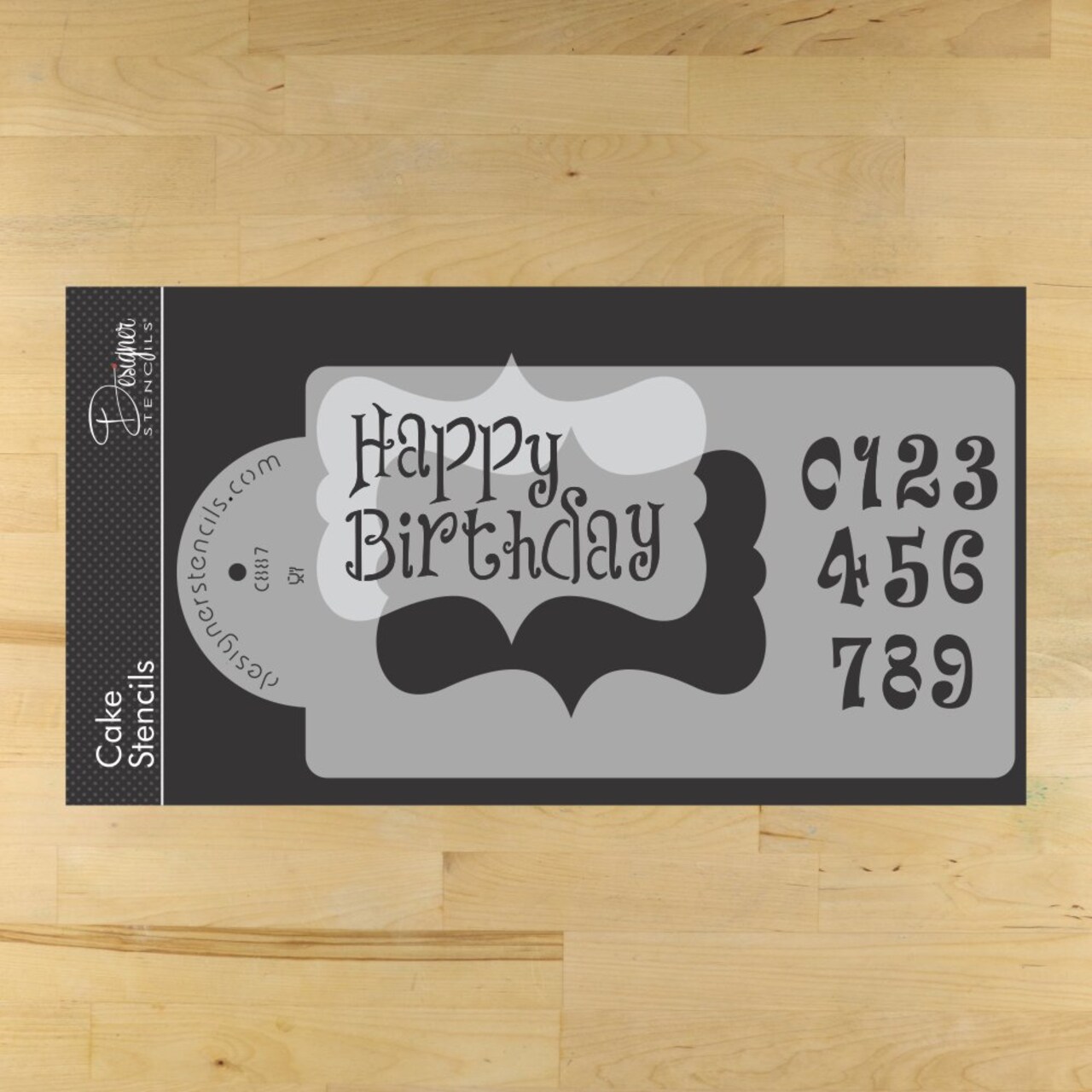 Happy Birthday Plaque Cake Stencil | C887 by Designer Stencils | Cake Decorating Tools | Baking Stencils for Royal Icing, Airbrush, Dusting Powder | Reusable Plastic Food Grade Stencil for Cakes | Easy to Use & Clean Cake Stencil